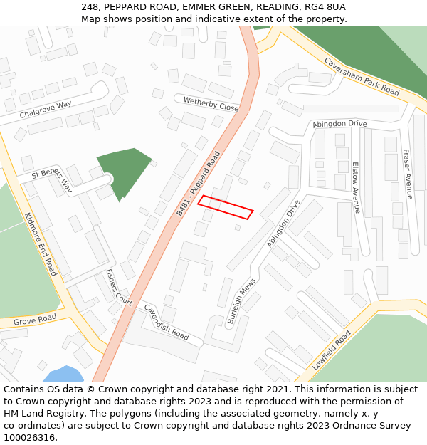 248, PEPPARD ROAD, EMMER GREEN, READING, RG4 8UA: Location map and indicative extent of plot