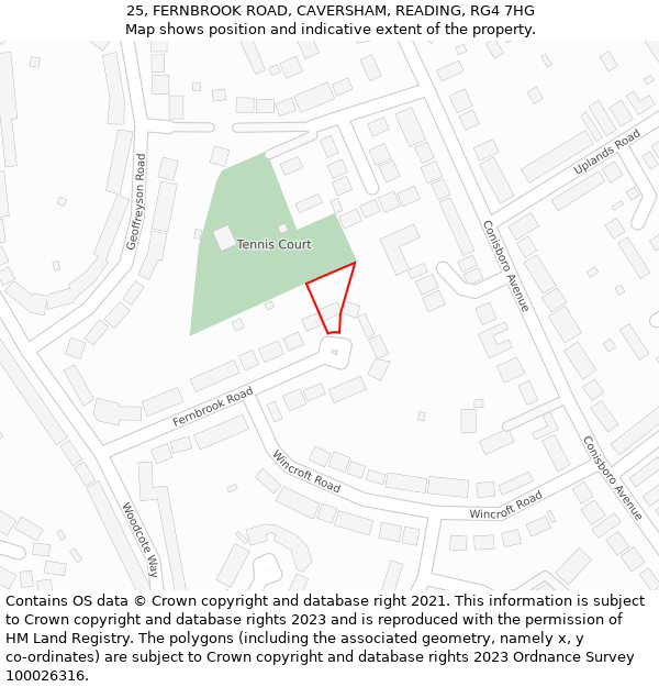 25, FERNBROOK ROAD, CAVERSHAM, READING, RG4 7HG: Location map and indicative extent of plot