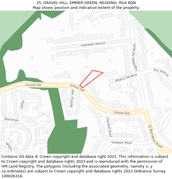 25, GRAVEL HILL, EMMER GREEN, READING, RG4 8QN: Location map and indicative extent of plot