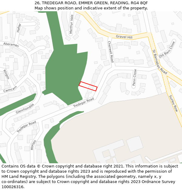 26, TREDEGAR ROAD, EMMER GREEN, READING, RG4 8QF: Location map and indicative extent of plot