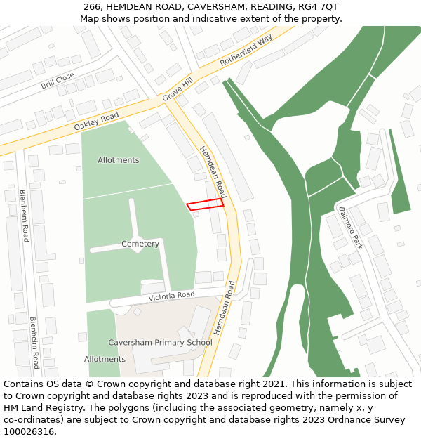 266, HEMDEAN ROAD, CAVERSHAM, READING, RG4 7QT: Location map and indicative extent of plot