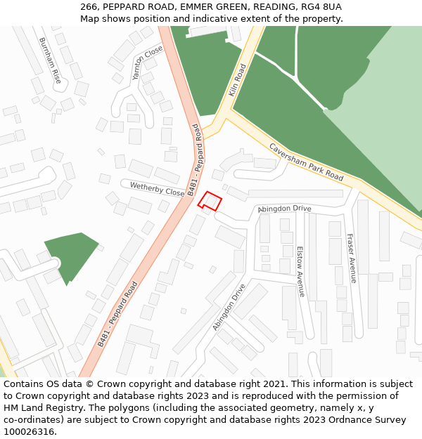 266, PEPPARD ROAD, EMMER GREEN, READING, RG4 8UA: Location map and indicative extent of plot