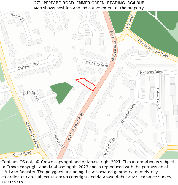 271, PEPPARD ROAD, EMMER GREEN, READING, RG4 8UB: Location map and indicative extent of plot