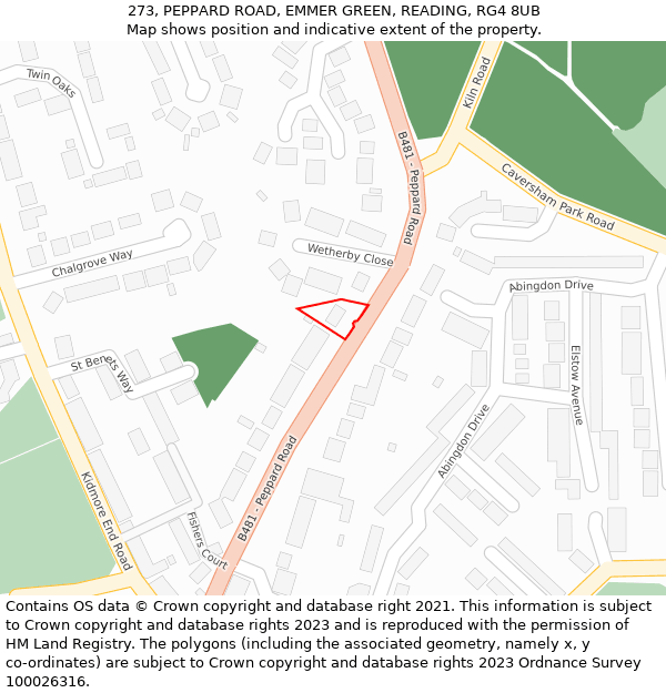 273, PEPPARD ROAD, EMMER GREEN, READING, RG4 8UB: Location map and indicative extent of plot