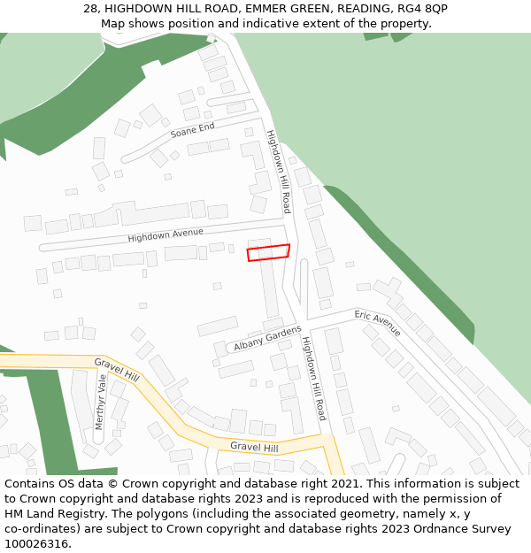 28, HIGHDOWN HILL ROAD, EMMER GREEN, READING, RG4 8QP: Location map and indicative extent of plot