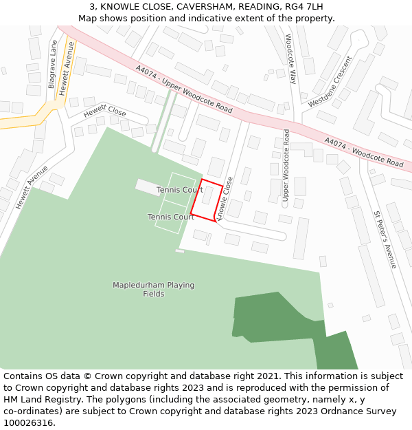 3, KNOWLE CLOSE, CAVERSHAM, READING, RG4 7LH: Location map and indicative extent of plot