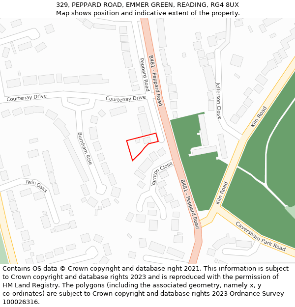 329, PEPPARD ROAD, EMMER GREEN, READING, RG4 8UX: Location map and indicative extent of plot