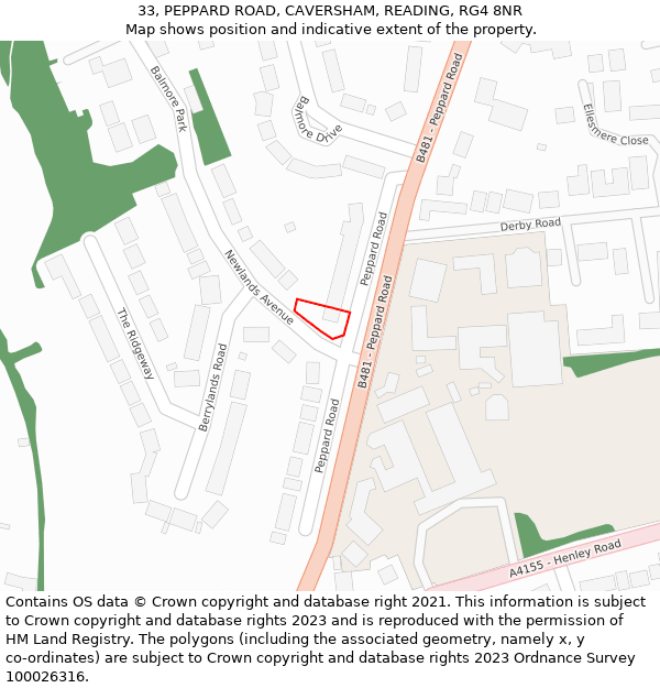 33, PEPPARD ROAD, CAVERSHAM, READING, RG4 8NR: Location map and indicative extent of plot