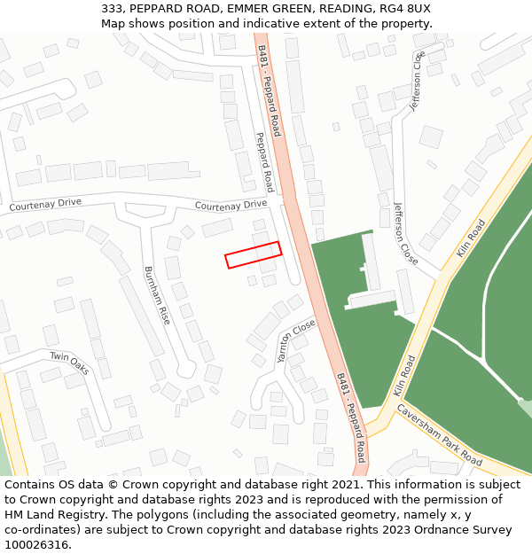 333, PEPPARD ROAD, EMMER GREEN, READING, RG4 8UX: Location map and indicative extent of plot