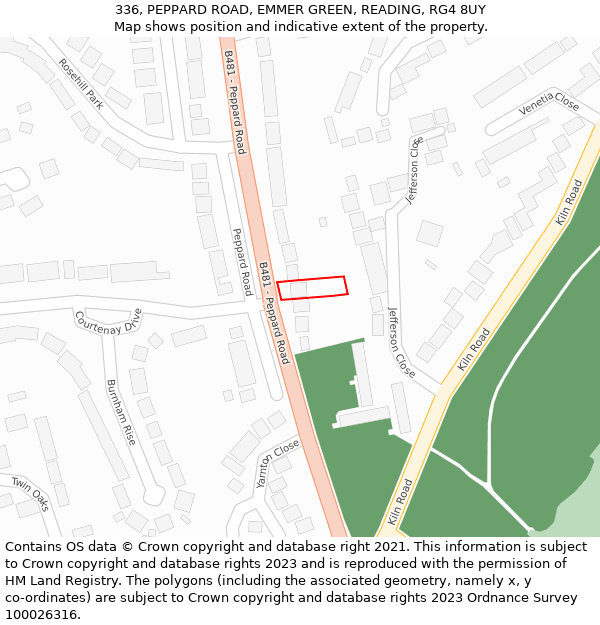 336, PEPPARD ROAD, EMMER GREEN, READING, RG4 8UY: Location map and indicative extent of plot