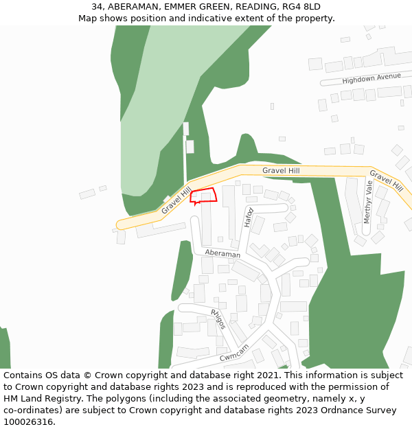 34, ABERAMAN, EMMER GREEN, READING, RG4 8LD: Location map and indicative extent of plot