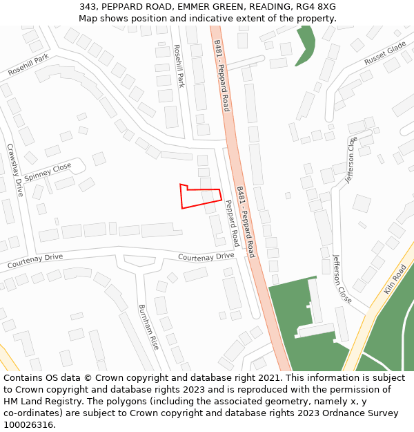 343, PEPPARD ROAD, EMMER GREEN, READING, RG4 8XG: Location map and indicative extent of plot