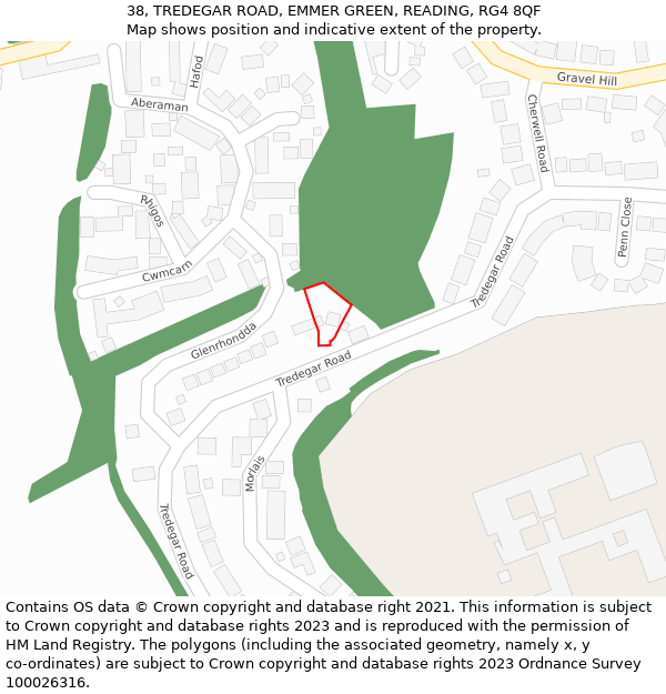 38, TREDEGAR ROAD, EMMER GREEN, READING, RG4 8QF: Location map and indicative extent of plot