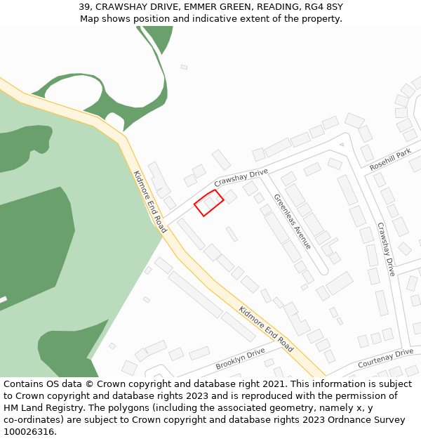 39, CRAWSHAY DRIVE, EMMER GREEN, READING, RG4 8SY: Location map and indicative extent of plot