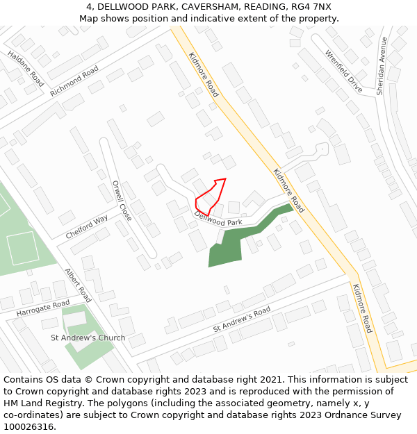 4, DELLWOOD PARK, CAVERSHAM, READING, RG4 7NX: Location map and indicative extent of plot