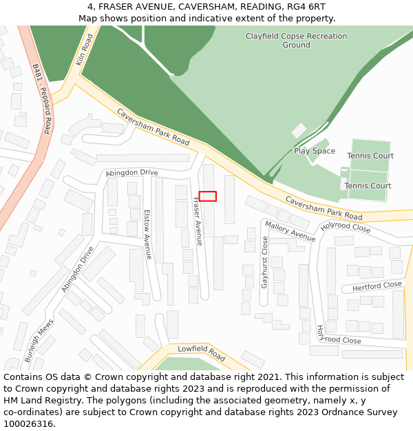 4, FRASER AVENUE, CAVERSHAM, READING, RG4 6RT: Location map and indicative extent of plot