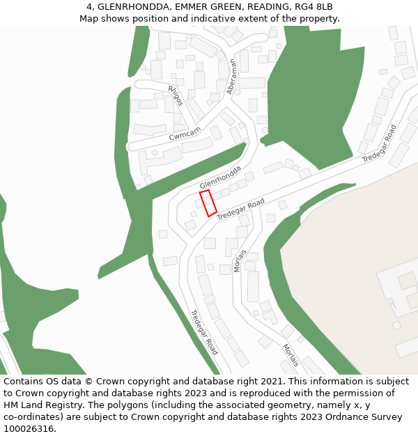 4, GLENRHONDDA, EMMER GREEN, READING, RG4 8LB: Location map and indicative extent of plot