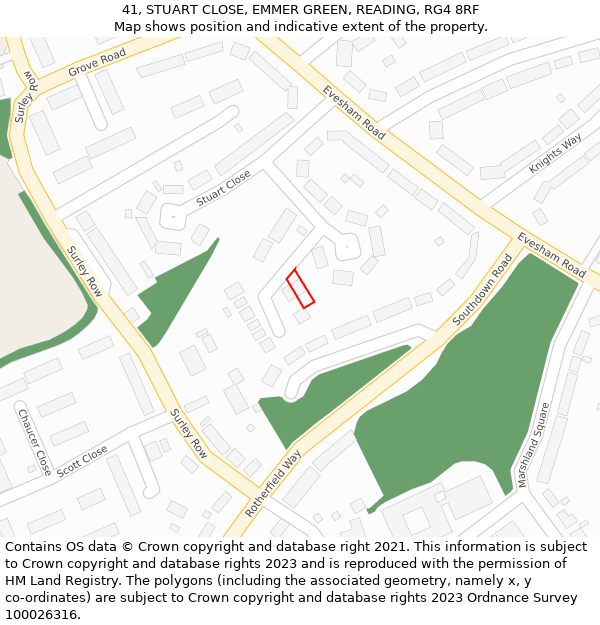 41, STUART CLOSE, EMMER GREEN, READING, RG4 8RF: Location map and indicative extent of plot