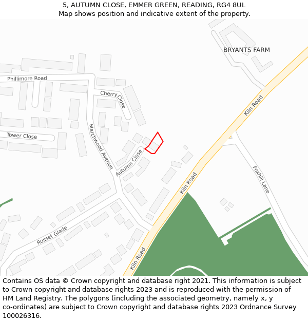 5, AUTUMN CLOSE, EMMER GREEN, READING, RG4 8UL: Location map and indicative extent of plot