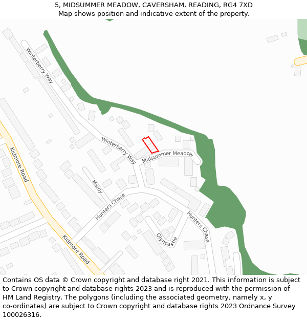 5, MIDSUMMER MEADOW, CAVERSHAM, READING, RG4 7XD: Location map and indicative extent of plot