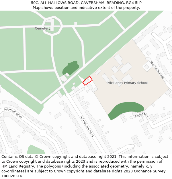 50C, ALL HALLOWS ROAD, CAVERSHAM, READING, RG4 5LP: Location map and indicative extent of plot