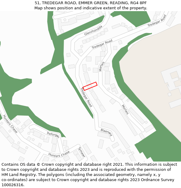 51, TREDEGAR ROAD, EMMER GREEN, READING, RG4 8PF: Location map and indicative extent of plot