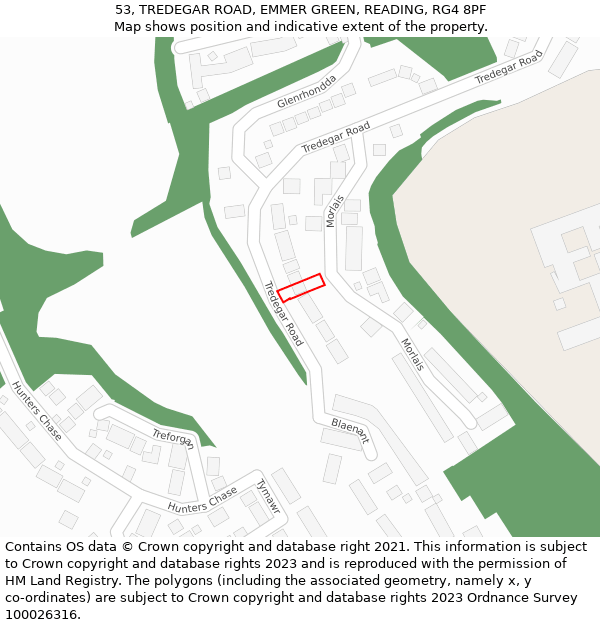 53, TREDEGAR ROAD, EMMER GREEN, READING, RG4 8PF: Location map and indicative extent of plot