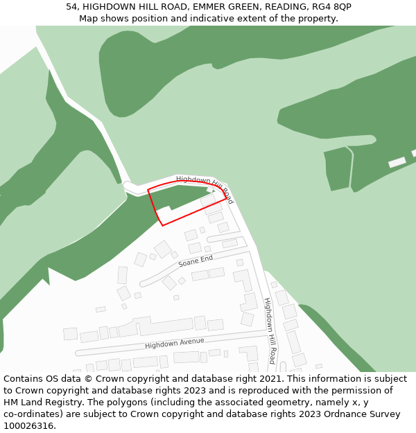54, HIGHDOWN HILL ROAD, EMMER GREEN, READING, RG4 8QP: Location map and indicative extent of plot