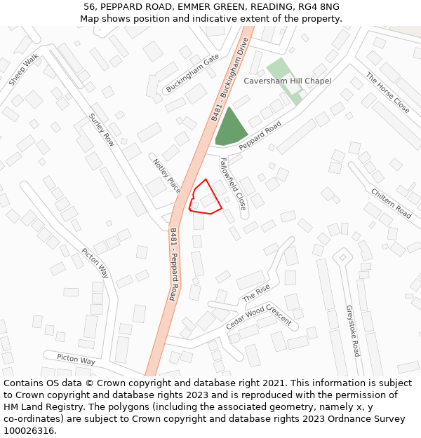 56, PEPPARD ROAD, EMMER GREEN, READING, RG4 8NG: Location map and indicative extent of plot