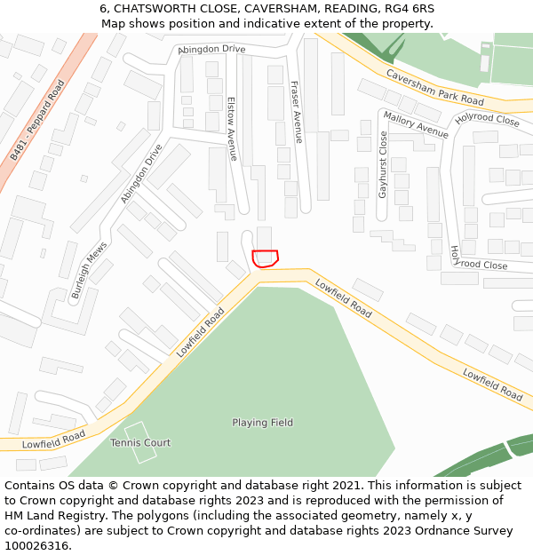 6, CHATSWORTH CLOSE, CAVERSHAM, READING, RG4 6RS: Location map and indicative extent of plot