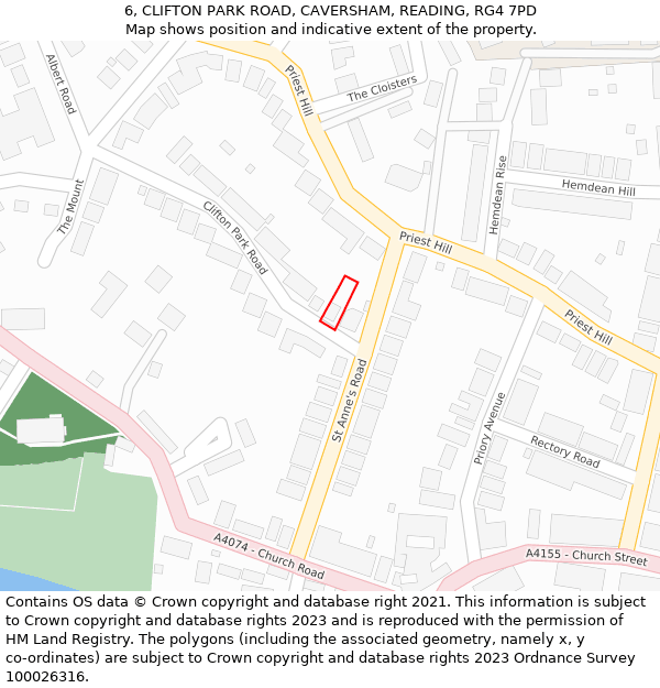 6, CLIFTON PARK ROAD, CAVERSHAM, READING, RG4 7PD: Location map and indicative extent of plot
