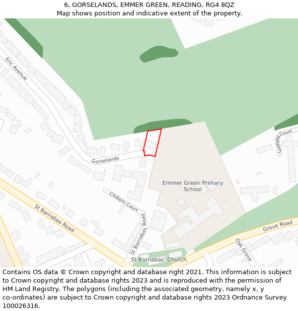 6, GORSELANDS, EMMER GREEN, READING, RG4 8QZ: Location map and indicative extent of plot