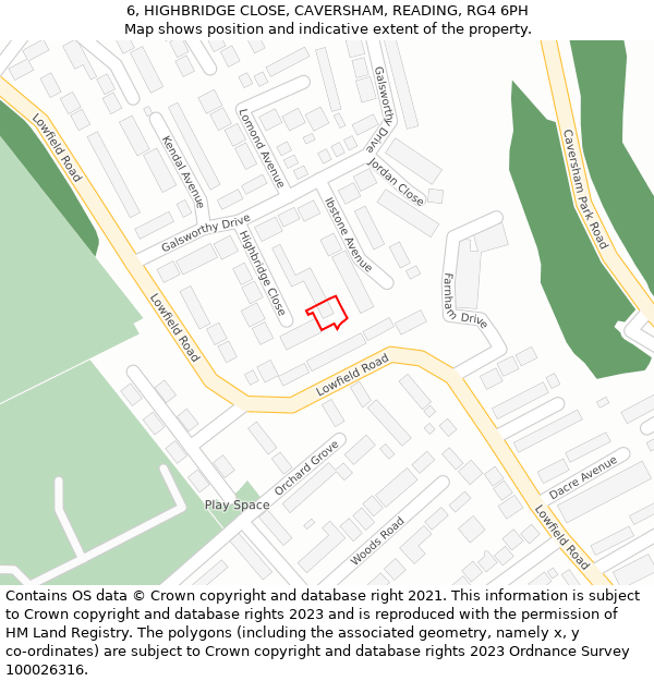 6, HIGHBRIDGE CLOSE, CAVERSHAM, READING, RG4 6PH: Location map and indicative extent of plot