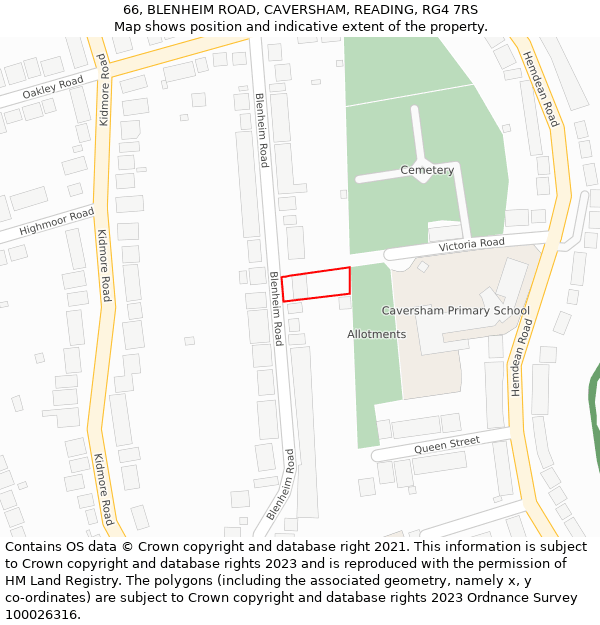66, BLENHEIM ROAD, CAVERSHAM, READING, RG4 7RS: Location map and indicative extent of plot