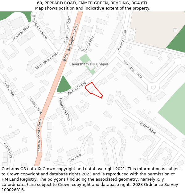 68, PEPPARD ROAD, EMMER GREEN, READING, RG4 8TL: Location map and indicative extent of plot