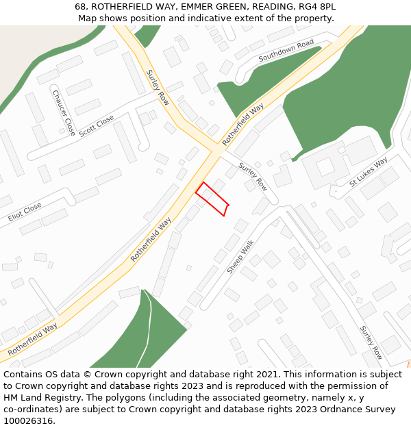 68, ROTHERFIELD WAY, EMMER GREEN, READING, RG4 8PL: Location map and indicative extent of plot