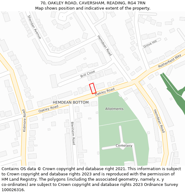 70, OAKLEY ROAD, CAVERSHAM, READING, RG4 7RN: Location map and indicative extent of plot