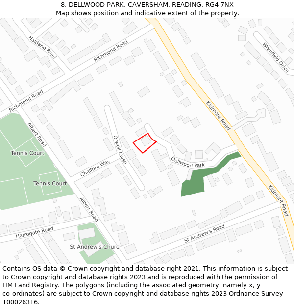 8, DELLWOOD PARK, CAVERSHAM, READING, RG4 7NX: Location map and indicative extent of plot