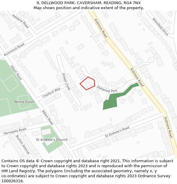 9, DELLWOOD PARK, CAVERSHAM, READING, RG4 7NX: Location map and indicative extent of plot