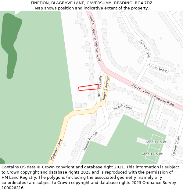 FINEDON, BLAGRAVE LANE, CAVERSHAM, READING, RG4 7DZ: Location map and indicative extent of plot