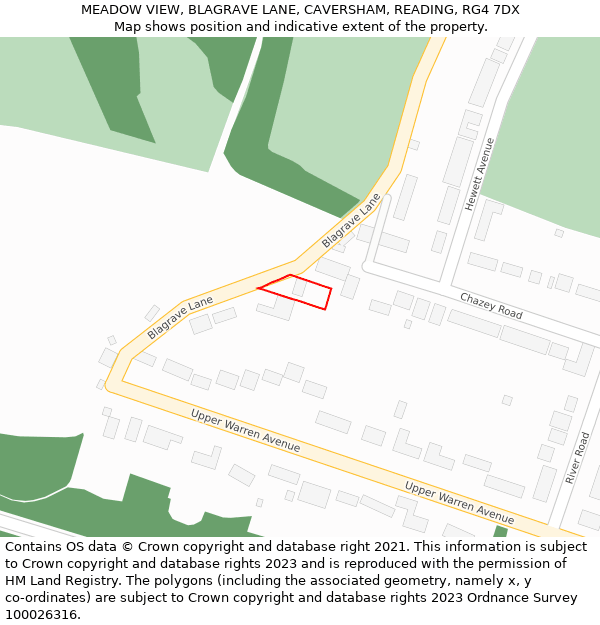 MEADOW VIEW, BLAGRAVE LANE, CAVERSHAM, READING, RG4 7DX: Location map and indicative extent of plot
