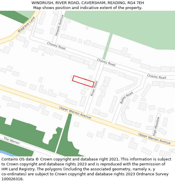 WINDRUSH, RIVER ROAD, CAVERSHAM, READING, RG4 7EH: Location map and indicative extent of plot