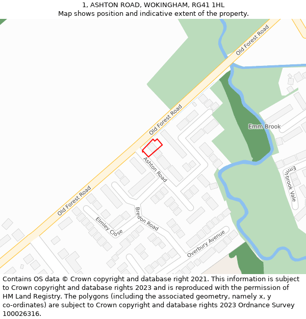 1, ASHTON ROAD, WOKINGHAM, RG41 1HL: Location map and indicative extent of plot