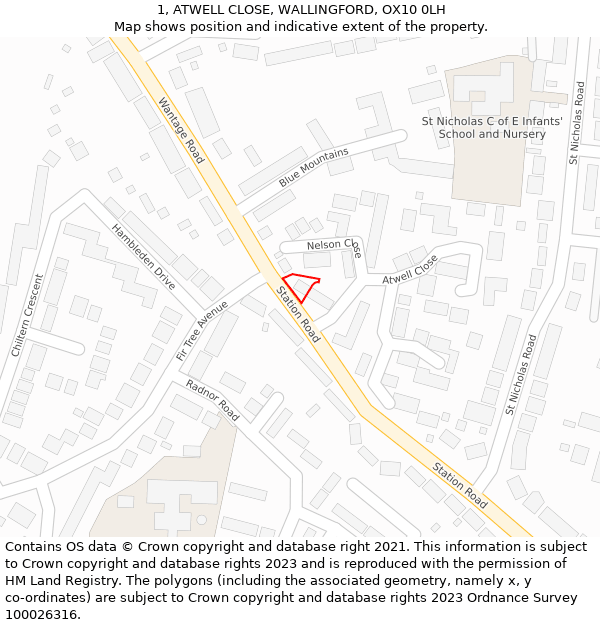 1, ATWELL CLOSE, WALLINGFORD, OX10 0LH: Location map and indicative extent of plot