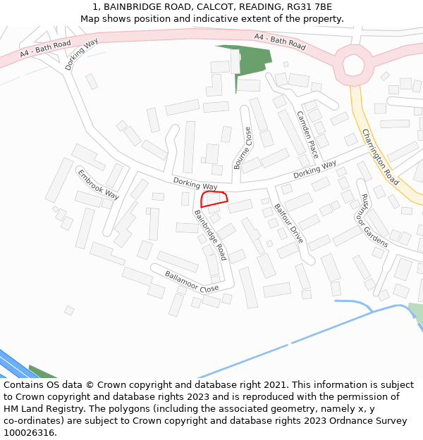 1, BAINBRIDGE ROAD, CALCOT, READING, RG31 7BE: Location map and indicative extent of plot