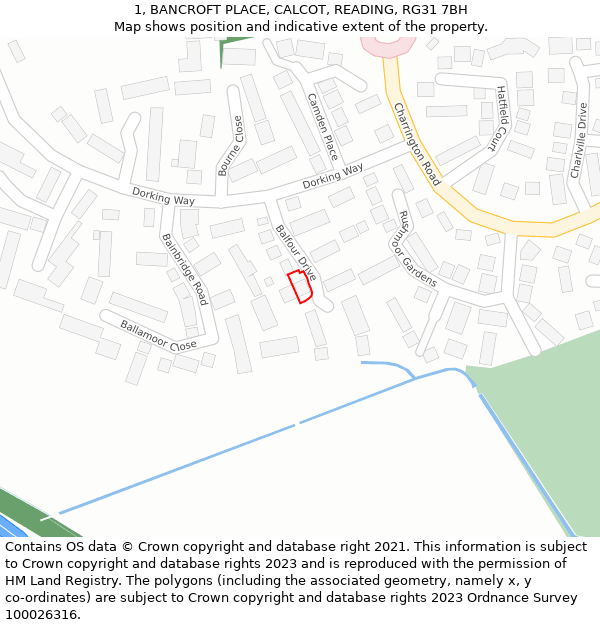 1, BANCROFT PLACE, CALCOT, READING, RG31 7BH: Location map and indicative extent of plot