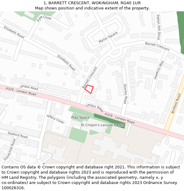 1, BARRETT CRESCENT, WOKINGHAM, RG40 1UR: Location map and indicative extent of plot