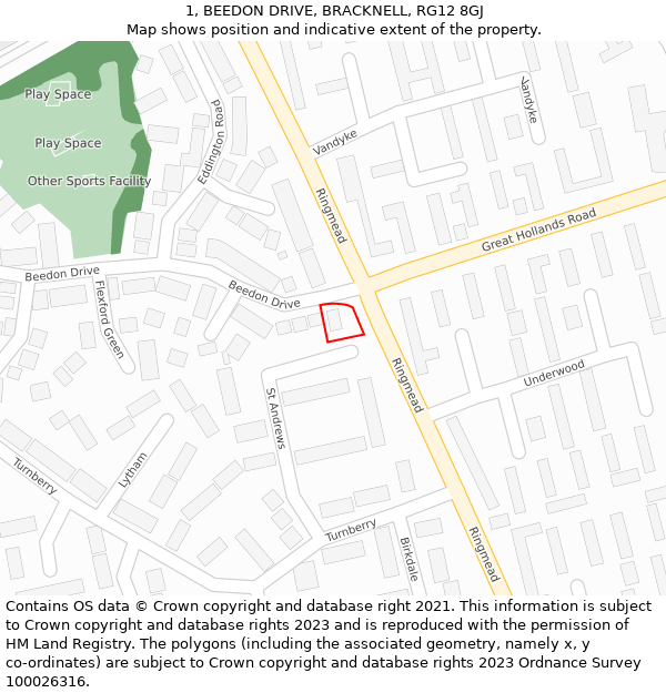 1, BEEDON DRIVE, BRACKNELL, RG12 8GJ: Location map and indicative extent of plot