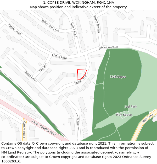 1, COPSE DRIVE, WOKINGHAM, RG41 1NA: Location map and indicative extent of plot