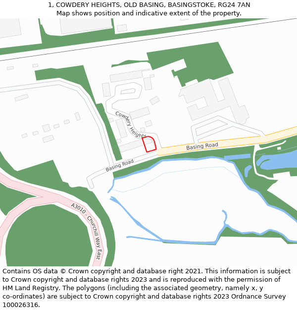 1, COWDERY HEIGHTS, OLD BASING, BASINGSTOKE, RG24 7AN: Location map and indicative extent of plot